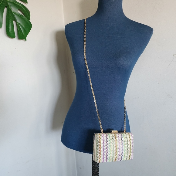 Multi Color Hard Crossbody Clutch Bag with Chain New - Picture 6 of 8